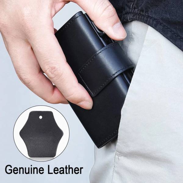 Herren-Karteportemonnaie mit Trackerhalter RFID-Aluminiumkartenhalter mit Geldklammer Münzbörse kleine Leder-Karte – Bild 3